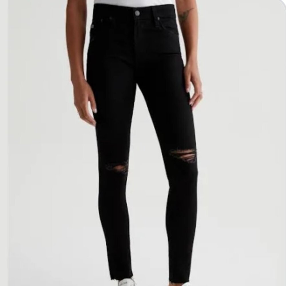 Ag Adriano Goldschmied - The "Legging", Super Skinny Ankle Black Distressed W25
